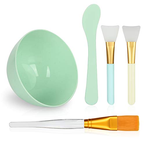 Product Cover Face Mask Mixing Bowl Set, Plazuria 5 in 1 DIY Facemask Mixing Tool Kit with Facial Mask Bowl Stick Spatula Silicone Face Mask Brush & Premium Soft Face Brushes