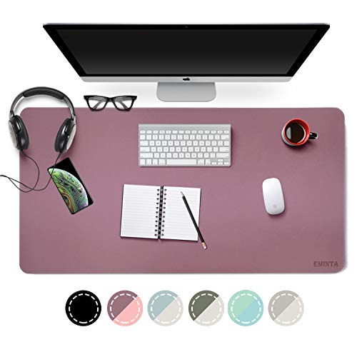 Product Cover Dual Sided PU Leather Desk Pad, 2019 Upgrade Sewing Edge Office Desk Mat, Waterproof Desk Blotter Protector, Desk Writing Mat Mouse Pad (Purple/Pink, 31.5