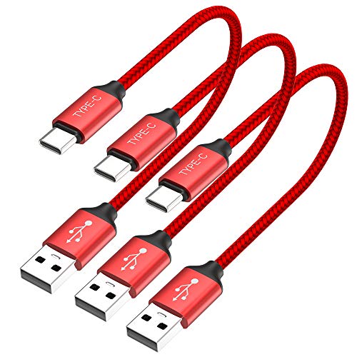 Product Cover USB C Cable Short, [0.8ft 3 Pack] USB Type C Cable Braided Fast Charge Cord Compatible Samsung Galaxy Note 9 8,S10 S9 S8 Plus, LG V30 V20 G6,Pixel 2 XL,Moto Z2 Z3,Power Bank and Portable Charger(Red)