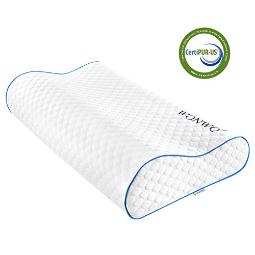 Product Cover Wonwo Memory Foam Pillow, Orthopedic Sleeping Pillow Contour Cervical Bed Pillow for Neck Pain, Back Stomach Side Sleepers with Washable Pillowcase