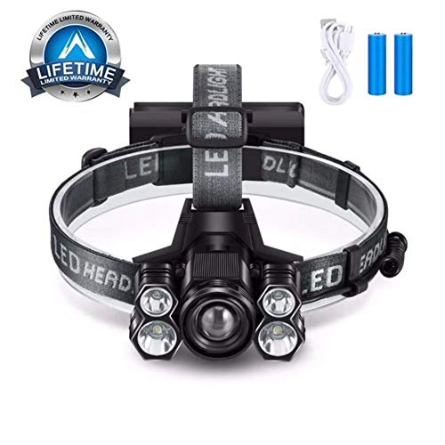 Product Cover Lihebcen Rechargeable Headlamp, 10000 Lumens IPX5 Waterproof LED Headlamp with 5 Working Modes, Zoomable Headlamp Flashlight for Adults, Camping, Hiking, Outdoors
