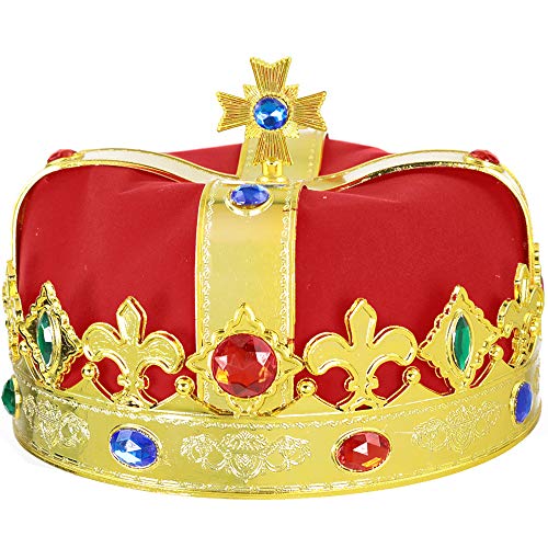 Product Cover Skeleteen Regal Gold King Crown - Royal Red Felt Imperial Jeweled Mens and Womens Unisex Party Dress Up Accessory Crowns - 1 Piece