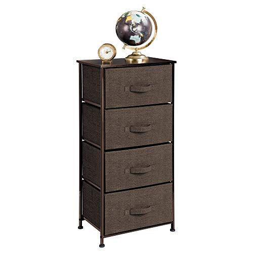 Product Cover mDesign Vertical Dresser Storage Tower - Sturdy Steel Frame, Wood Top, Easy Pull Fabric Bins - Organizer Unit for Bedroom, Hallway, Entryway, Closets - Textured Print - 4 Drawers - Espresso Brown