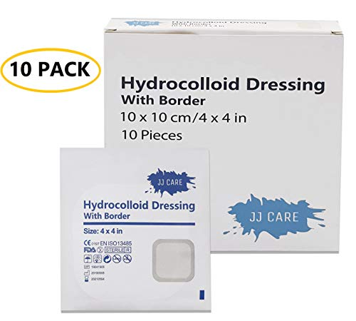 Product Cover [Pack of 10] 4x4 inches Thin Hydrocolloid Dressing - Bordered Hydrocolloid Bandages - CGF Dressing - Self Adhesive Bed Sore Pads, Wound Care Pads for Advanced Healing with Border