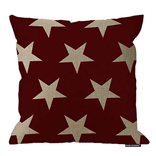 Product Cover HGOD DESIGNS 18X18 Inch Cotton Linen Decorative Throw Pillow Cover Cushion Case, Flag Stars Galaxy Red(Stars)