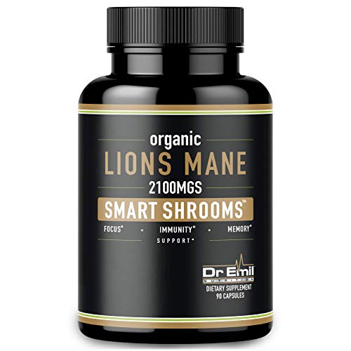 Product Cover Organic Lions Mane Mushroom Capsules - 2100 mg Max Capsule Dose + Absorption Enhancer - Nootropic Brain Supplement and Immune System Booster (100% Pure Lions Mane Extract)