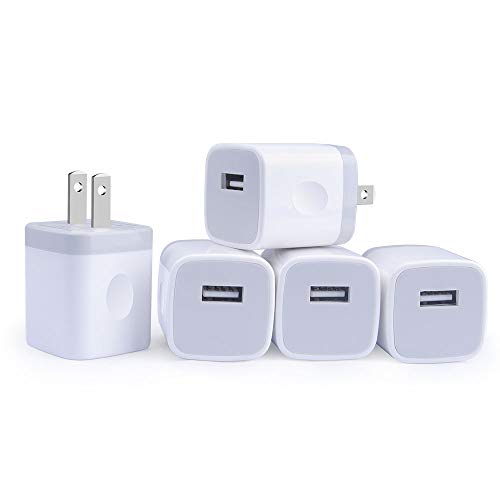 Product Cover Single Port USB Wall Charger, GiGreen 1A/5V Power Adapter 5 Pack Charging Block Cube Plug Box Compatible Phone X/8/7/Xs/XR/6s/5/SE, Samsung S9/S8/S7/S6 Edge, Note 8, LG G5 V30, Moto, Pixel, Nexus, HTC