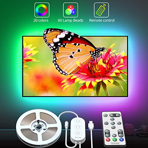 Product Cover LED TV Backlights with Remote, Govee RGB LED Strip Lights USB Powered, 6.56ft Music Sync Lights for 40-60inch TV, 5050 LEDs, 20 Colors Changing Lights, 3M Tape and 5 Support Clips Included