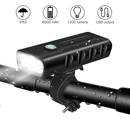 Product Cover BICYGO USB Rechargeable Bike Light Front, 3 LED 1200 Lumen, 6000 mAh Bicycle Light, Flashlight with 3 Mo++++des, IPX5 Waterproof, Cycling Safety Bicycle Headlight