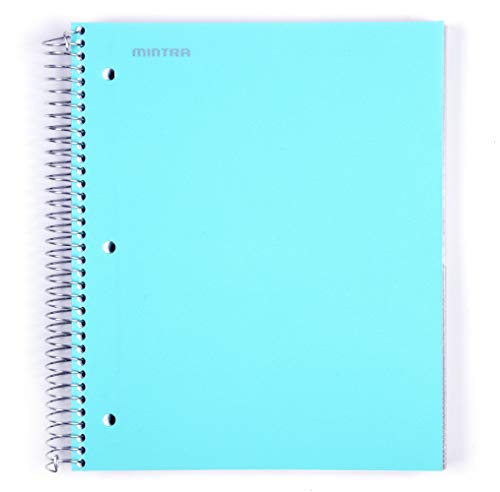 Product Cover Mintra Office Durable Spiral Notebooks, 5 Subject, 200 Sheets,Poly Pockets, Moisture Resistant Cover, School, Office, Business, Professional (Teal, College Ruled 1pk)