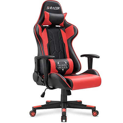 Product Cover Homall Gaming Chair Racing Office Chair Sracer Computer Desk Chair High Back Leather Executive Swivel Chair Ergonomic Adjustable (Red)