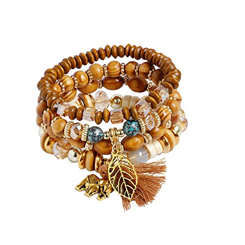 Product Cover Rice Beads Mixed Color Bracelet,Lefthigh Fashion 1Set/4PCS Stretch Acrylic Beaded Bohemian Lady Bangle