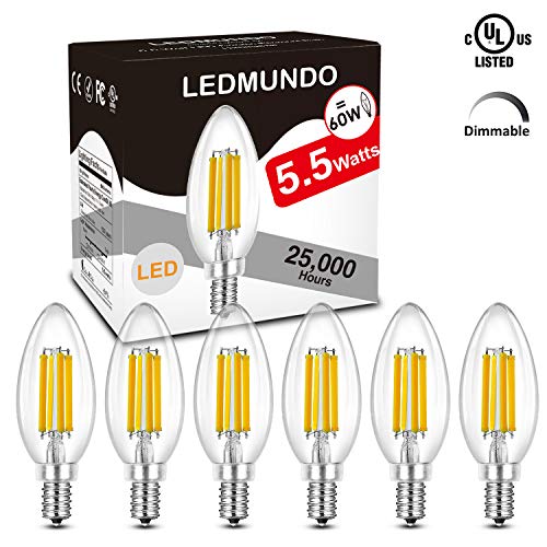 Product Cover 806lm Super Bright 4000K Dimmable LED Candelabra Bulb, 5.5W Natural Daylight White, E12 Bulb Equivalent Fully Dimmable LED Bulbs,UL Listed, no Flickering LED Light Bulb, 360 Degree Beam Angle, 6 Pack