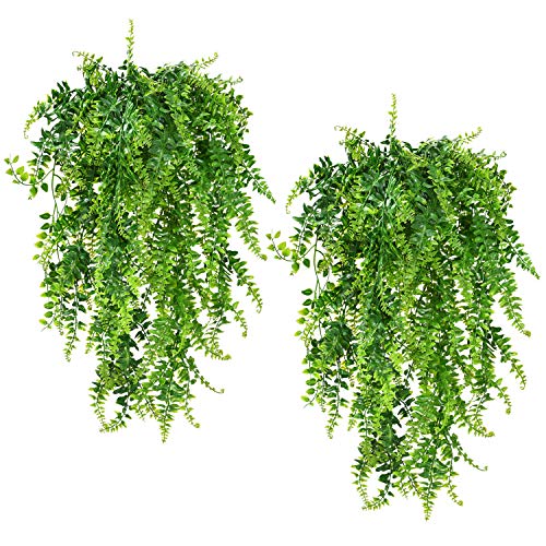 Product Cover Sunm Boutique Artificial Hanging Plants Vines Ferns Persian Rattans, Greenery Hanging Queen Boston Ivy with UV Resistant  Performance for Safari Jungle Party Wedding Hanging Basket Decor, 32