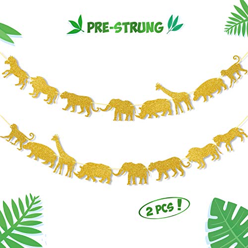 Product Cover Gold Jungle Safari Animal Banner Zoo Garland Baby Shower Boys Girls Birthday Party Supplies Decorations