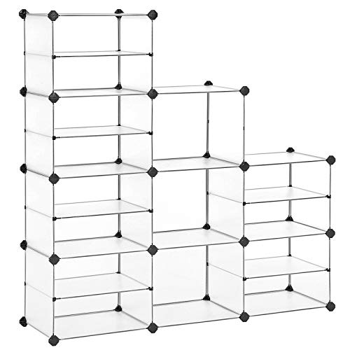 Product Cover SONGMICS Cube Storage, Shoe Rack, Plastic Organizer Unit with Dividers, for Closet, Kid's Room, Living Room, Shoes, Clothes, Toys, Rubber Mallet Included, White ULPC401W