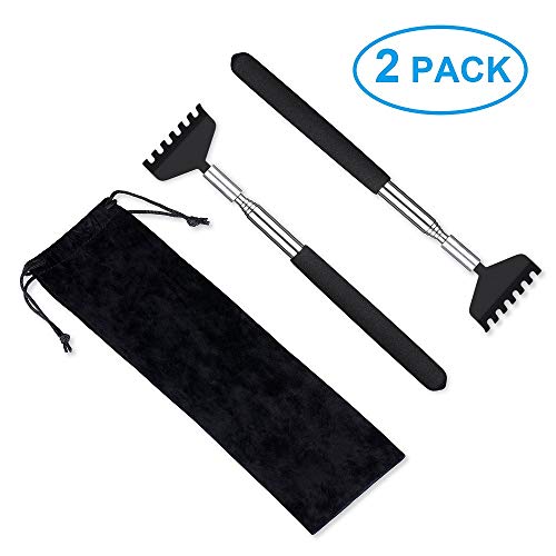 Product Cover 2 Pack Portable Extendable Back Scratcher, Metal Stainless Steel Telescoping Back Scratcher Tool with Carrying Bag