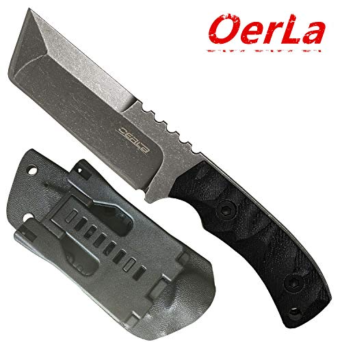 Product Cover Oerla TAC Knives OLHM-012 Fixed Blade Outdoor Duty Knife Small Cleaver Knife 420HC Stonewashed Stainless Steel Field Knife Camping Knife with G10 Handle Waist Clip EDC Kydex Sheath (Black)