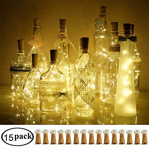 Product Cover DECORMAN Wine Bottle Cork Lights, 15 Pack 10 LED Cork Shape Silver Copper Wire LED Starry Fairy Mini String Lights for DIY/Decor/Party/Wedding/Christmas/Halloween (Warm White)