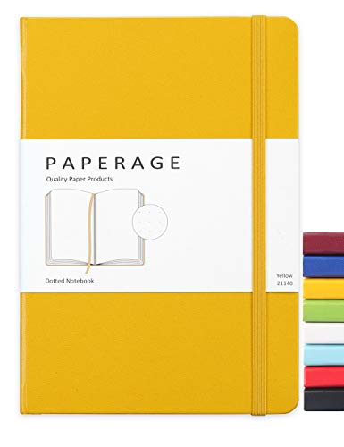 Product Cover Paperage Dotted Journal Bullet Notebook, Hard Cover, Medium 5.7 x 8 inches, 100 gsm Thick Paper (Yellow, Dotted)