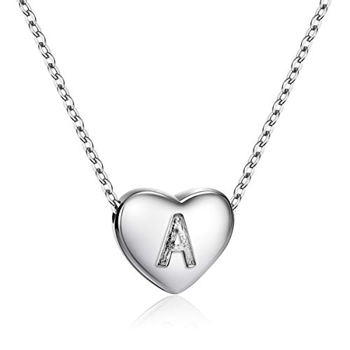 Product Cover Dainty Heart Initial Necklace S925 Sterling Silver Letters A Alphabet Pendant Necklace Fine Jewelry