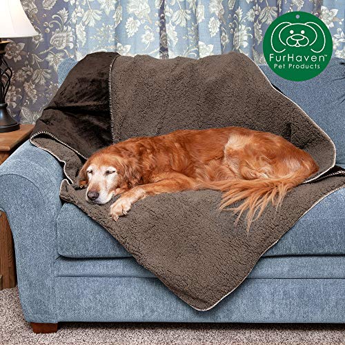 Product Cover Furhaven Pet Dog Bed Blanket | Snuggly & Warm Faux Lambswool & Terry 100% Waterproof Insulated Thermal Self-Warming Pet Bed Throw Blanket for Dogs & Cats, Espresso, Extra Large