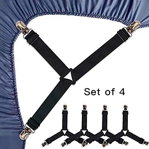 Product Cover Roomir 4PCS Bed Sheet Fasteners, Adjustable Triangular Bed Sheet Holder Straps for Corners, with Sheet Clips Keeping Sheets in Place, Elastic Grippers Suspenders for Mattress, Sofa, Cushion etc.