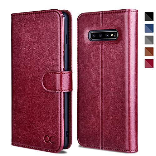 Product Cover OCASE Samsung Galaxy S10 Case [ Card Slot ] [ Kickstand ] [TPU Shockproof Interior ] Leather Flip Wallet Case for Samsung Galaxy S10 Devices (Burgundy)