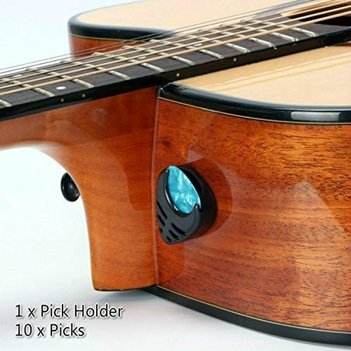 Product Cover Guitar Picks & Guitar Pick Holder Easy to Paste on the Guitar Suitable for Acoustic Guitar Electric Guitar Bass Ukulele - Stick-on Holder + 10 Pcs Guitar Picks (Black Holders)