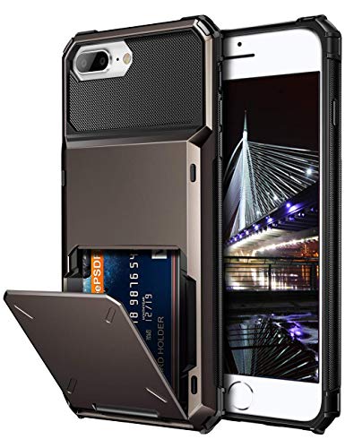 Product Cover Vofolen Case for iPhone 8 Plus Case Wallet Card Holder ID Slot Scratch Resistant Dual Layer Protective Bumper Rugged TPU Rubber Armor Hard Shell Cover for iPhone 6 Plus 6s Plus 7 Plus 8 Plus Gun Color