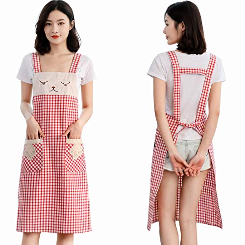 Product Cover Personalized Apron for Women - Full Length Pinafore for Girls Gift Set Restaurant Salon Painting Artist (Red Plaid)