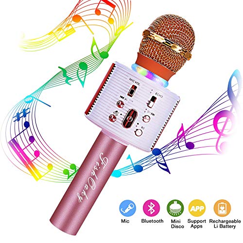 Product Cover FishOaky Wireless Bluetooth Karaoke Microphone, Portable Kids Microphone Karaoke Player Speaker with LED & Music Singing Voice Recording for Home KTV Kids Outdoor Birthday Party (Rose Gold)