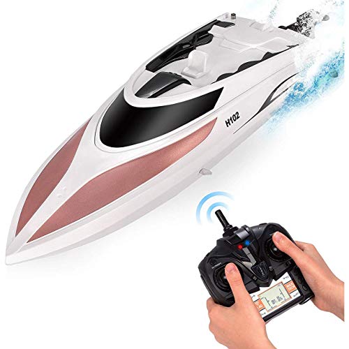 Product Cover RC Boat - Remote Control Boat for Kids and Adults - 20 MPH Speed - Durable Structure - Innovative Features - Incredible Waves - Pool or Lake - 4 Channel Racing - 2.4 GHz Remote Control - H102 Model