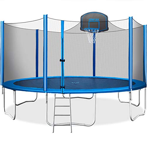 Product Cover Merax 15 FT Trampoline with Safety Enclosure Net, Basketball Hoop and Ladder - 2019 Upgraded - Kids Basketball Trampoline (Blue)