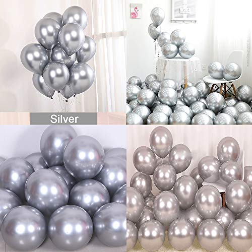 Product Cover kenandtom Chrome Metallic Balloons for Party 50 pcs 12 inch Thick Latex Balloons for Birthday Wedding Engagement Anniversary Christmas Festival Picnic or Any Friends & Family Party Decorations-Silver