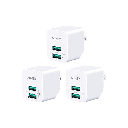 Product Cover AUKEY USB Wall Charger, Ultra-Compact Mini Charger with Dual-Port 2.4A Output & Foldable Plug, Compatible with iPhone 11 Pro/11 Pro Max/11/XR, Samsung Galaxy S9/S9+, iPad Pro/Air 2, and More(3-Pack)