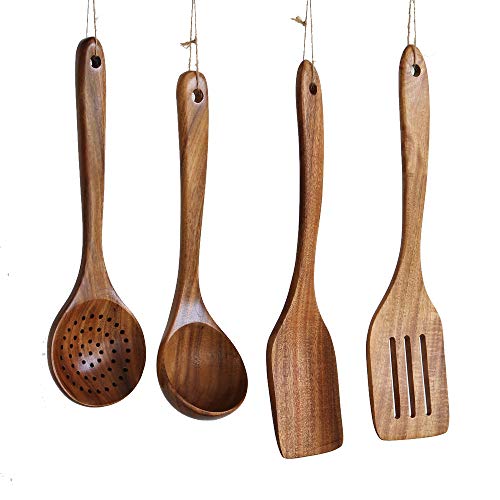 Product Cover Wooden Cooking Utensils Kitchen Utensil, Natural Take Wood Kitchen Utensils Set - Nonstick Hard Wooden Spatula and Wooden Spoons