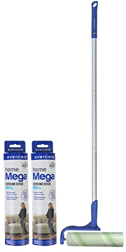 Product Cover Evercare Mega Lint Roller with Expandable Pole with 25 Layers + Two 50 Layer Refills (125 Sheets Total)