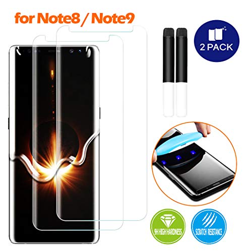 Product Cover Johncase [2 Pack] New Upgrade Screen Protector Compatible for Samsung Galaxy Note 8 / Note 9, Full Edge 3D Curved Tempered Glass Film W/UV Liquid Adhesive Light Installation Kit [Case Friendly]