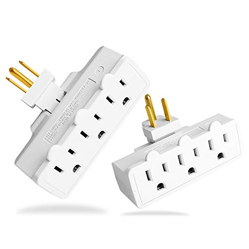Product Cover 3 Outlet Swivel Wall Adapter, Grounded 180 Degree Electrical Plug Adapter, 3-Prong Outlet Tap, UL Listed, White, 2 PACK