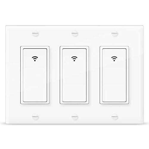 Product Cover Vaticas 1 100-240V Smart WiFi Light Switch,Compatible with Alexa,Google Home and IFTTT, with Remote Control and Timer,No Hub Required Applicable to Family and Office(3 Gang White)