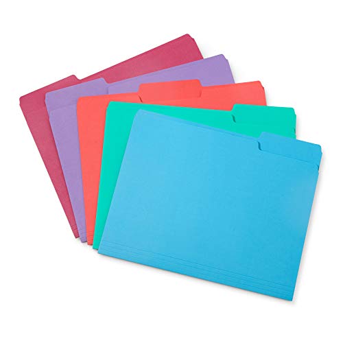 Product Cover Blue Summit Supplies Gem Tone File Folders, 1/3 Cut Tab, Letter Size, Assorted Colors, Great for Organizing and Easy File Storage, 100 Per Box
