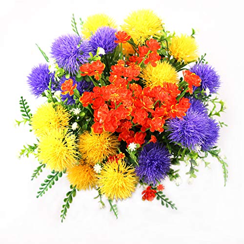 Product Cover 6 Pcs Artificial Flowers, Fake Orange Daffodils Flowers, Fake Yellow Hydrangea Flowers, Faux Purple Gypsophila Flowers 2pcs Each for Indoor Outside Hanging Planter Home Kitchen Office Decor