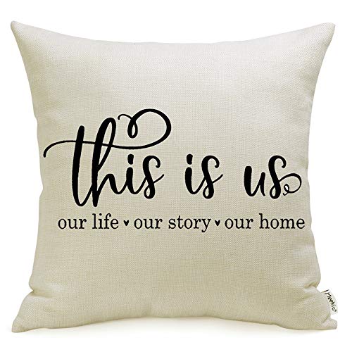 Product Cover Meekio Farmhouse Pillow Covers with This is Us Quote 18 x 18 Inch for Farmhouse Decor Housewarming Gifts for New Home