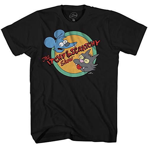 Product Cover The Simpsons Itchy and Scratchy Show Logo Comedy Classic Cartoon Adult Mens Graphic T-Shirt (Black, Medium)