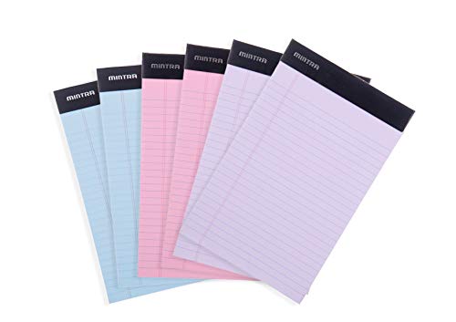 Product Cover Mintra Office Legal Pads - ((BASIC PASTEL 6pk, 5in X 8in, NARROW RULED)) - 50 Sheets per Notepad, Micro perforated Writing Pad, Notebook Paper for School, College, Office, Professional