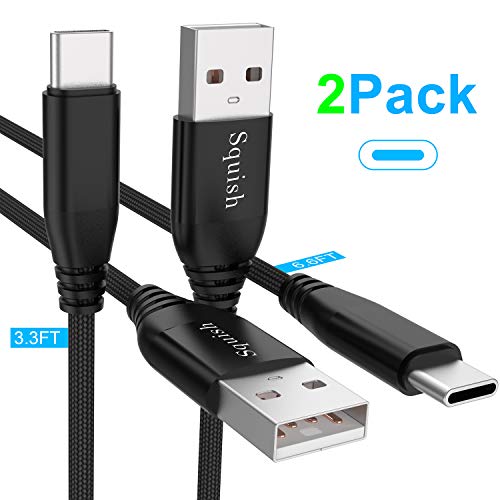 Product Cover Squish USB Type C Cable (2 Pack/3.3ft&6.6 ft), USB C Cable Nylon Braided (USB 3.0) Fast Charging Charger Cable for Samsung S10 Plus S10e S9 S8 Note 8/9, Google Pixel, Nexus Nintendo Switch LG (Black)