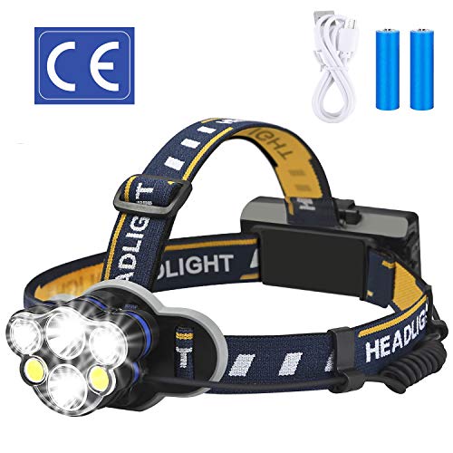 Product Cover ELMCHEE Rechargeable headlamp, 12000 Lumen 6 LED 8 Modes 18650 USB Rechargeable Waterproof Flashlight Head Lights for Camping, Hiking, Outdoors