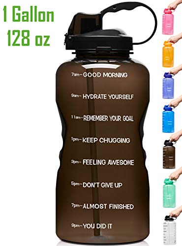Product Cover Venture Pal Large 1 Gallon/128 OZ (When Full) Motivational BPA Free Leakproof Water Bottle with Straw & Time Marker Perfect for Fitness Gym Camping Outdoor Sports-Black