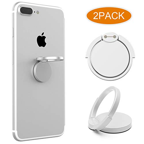 Product Cover 2PCS Finger Ring Stand 360° Rotation Thin Universal Phone Ring Holder Kickstand Compatible with iPhone Xs/Xs MAX/X/8/8 Plus/7/7 Plus, Samsung Galaxy and Other Smartphones (Silver)